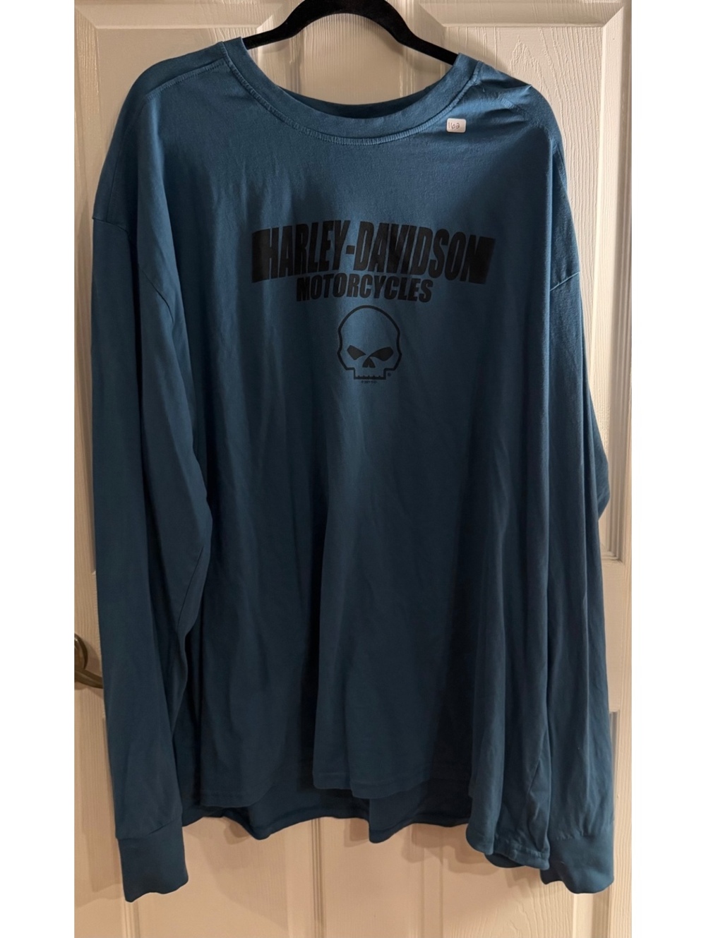 Harley-Davidson Men's 4XL Long Sleeve Blue Cotton T-Shirt with Skull Logo